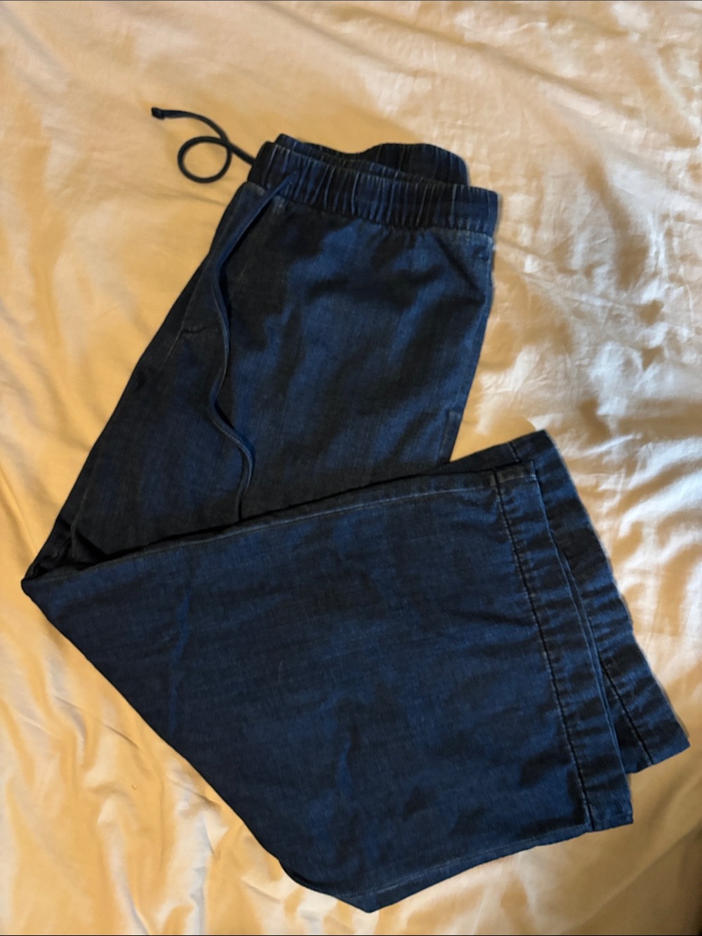 Women's Dark Blue Wide Leg Elastic Waist Jeans